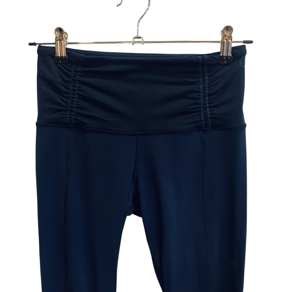 Lululemon Cropped Runday Ruched Leggings w Zippers Navy Blue Sz 4